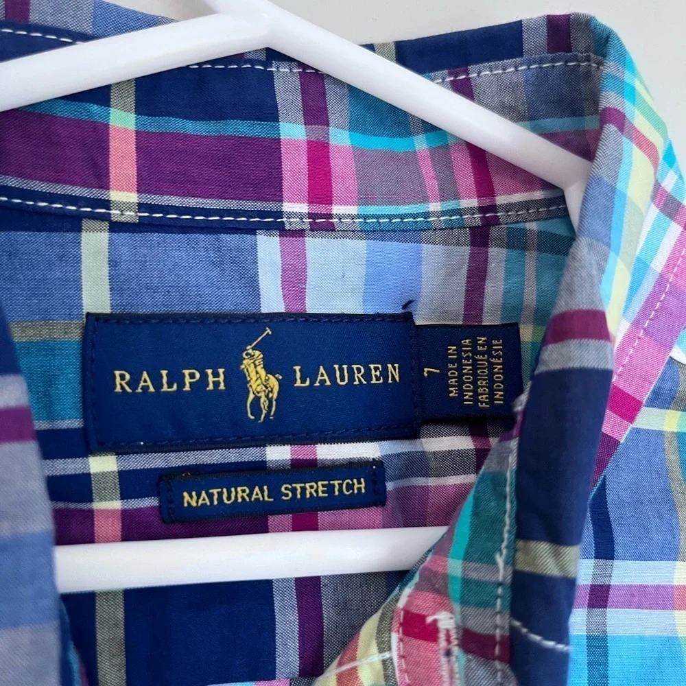 Ralph Lauren Boys Plaid Button Down Shirt in Blue and Pink